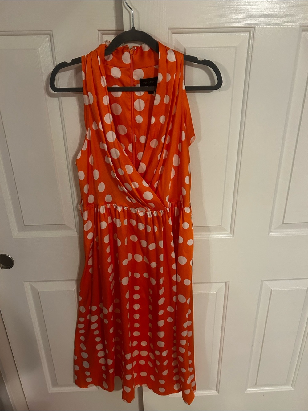 Donna Karan Orange and White Polka Dot Midi Dress